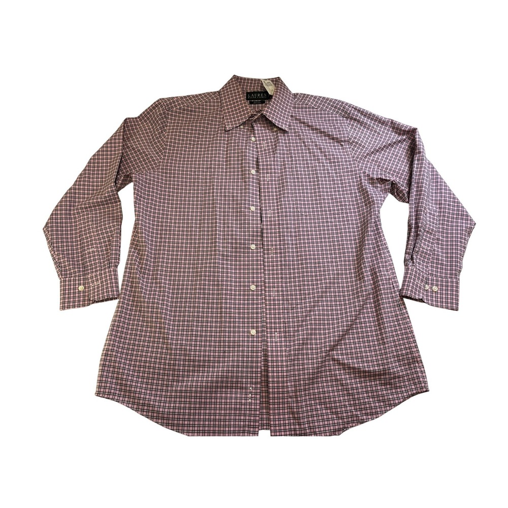 Lauren Ralph Lauren Mens Slim Fit Non Iron Plaid Shirt Pink Navy 16.5‎ 32/33